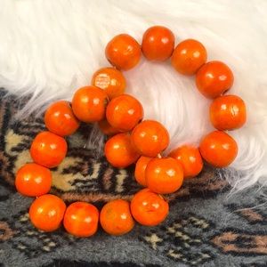 Bright Orange Wooden Bead Bracelets